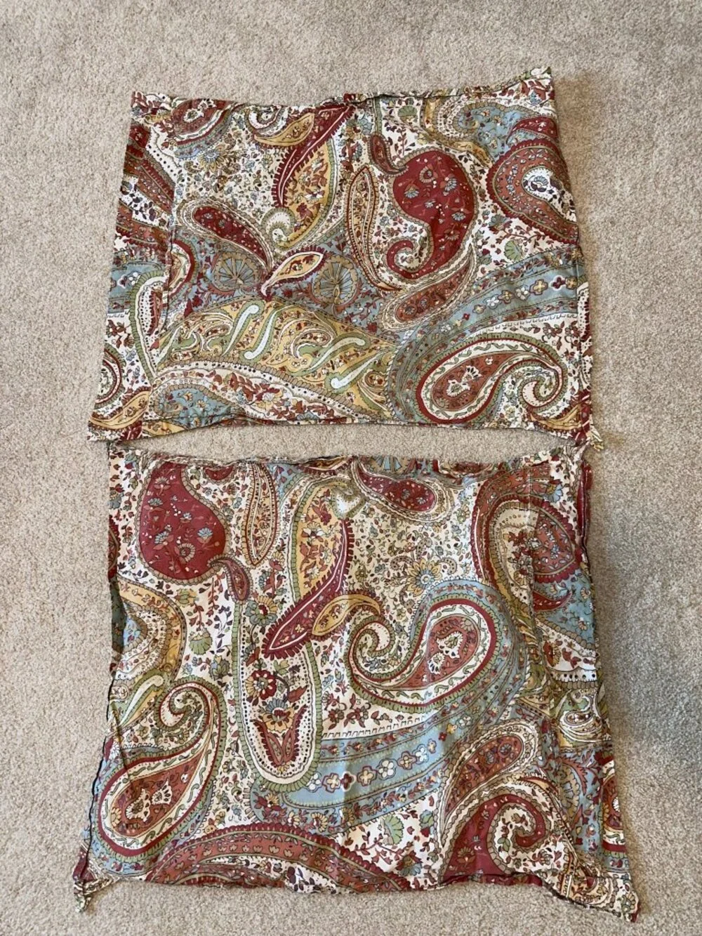 Pottery Barn Harper Standard Pillow Sham Set of 2 Red Green Paisley Cotton Cover